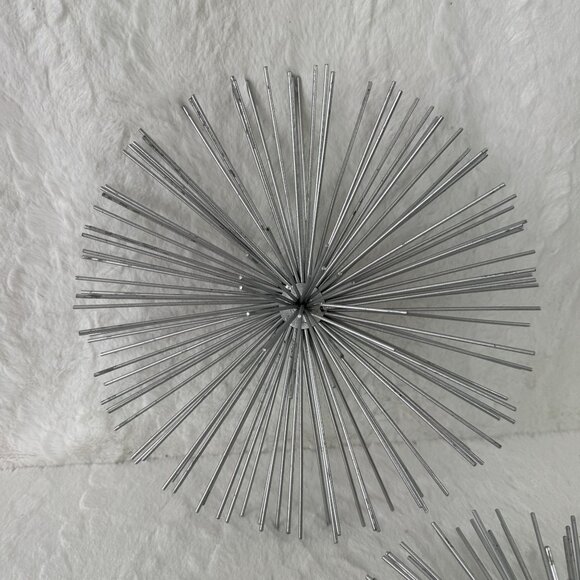 Set Of 3 Silver Sea Urchin Decor Metal Spike Sculptures Wall Burst MCM Style - Picture 4 of 5
